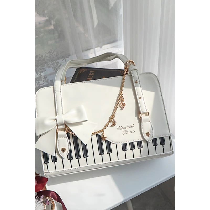 Piano Waltz Bowknot Handbag - One-Size / White