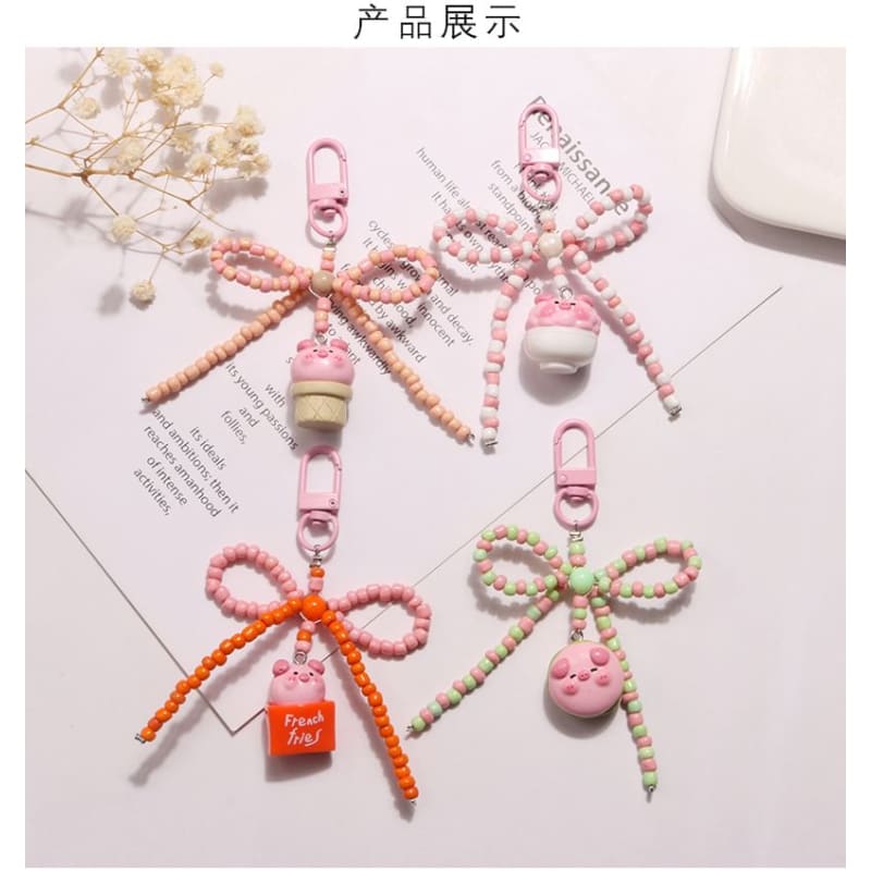 Pig Bow Bead Resin Bag Charm Keyring (Various Designs)