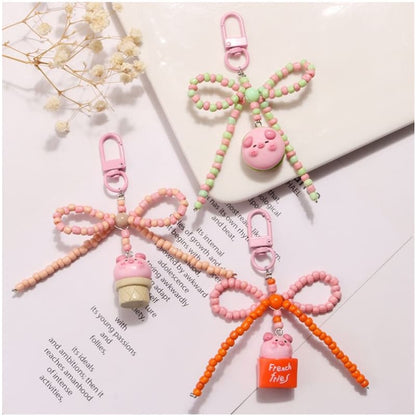 Pig Bow Bead Resin Bag Charm Keyring (Various Designs)