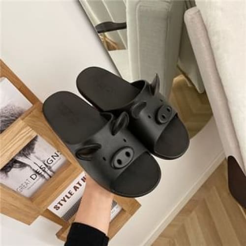 Pig Slippers - Adults - Black / 26 To 27