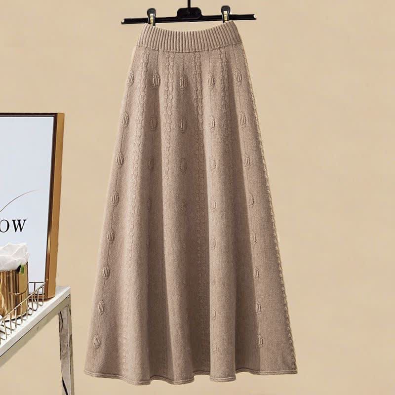 Pills Decor Cable Knit Sweater Skirt Set - Coffee Skirt / M