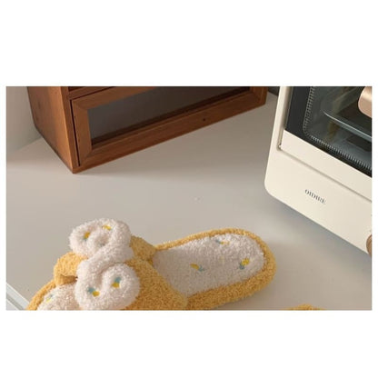 Pineapple Embroidered Fluffy Bow Slippers