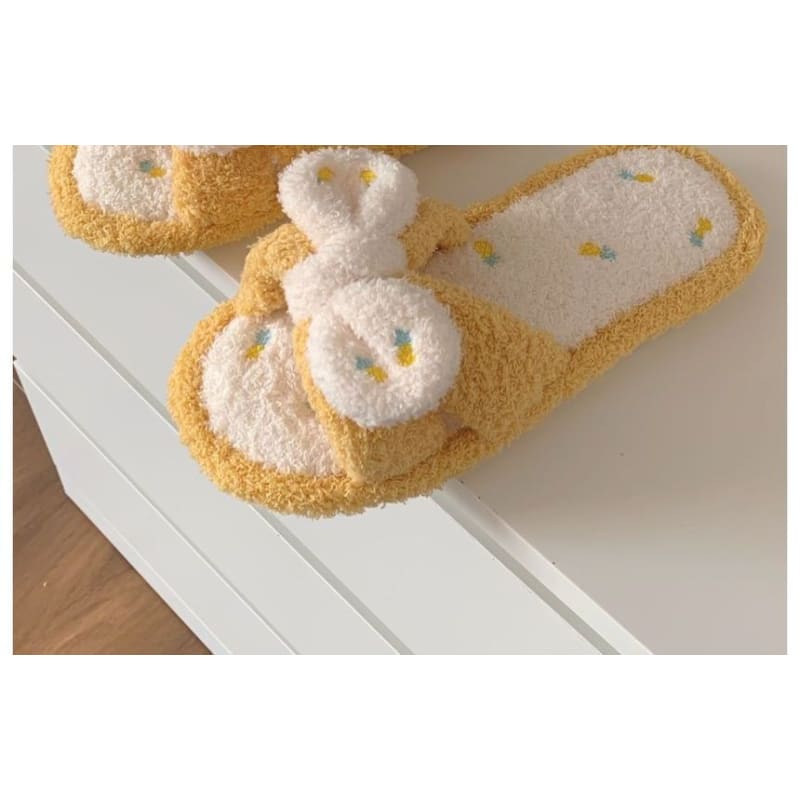 Pineapple Embroidered Fluffy Bow Slippers