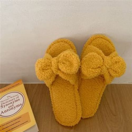 Pineapple Embroidered Fluffy Bow Slippers - Bow - Curcumin