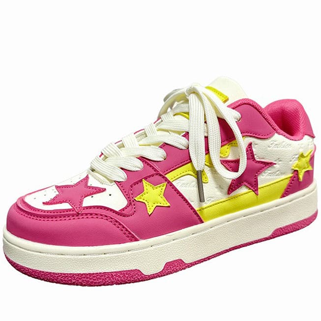 Pink and Yellow Star Sneakers - Sneakers