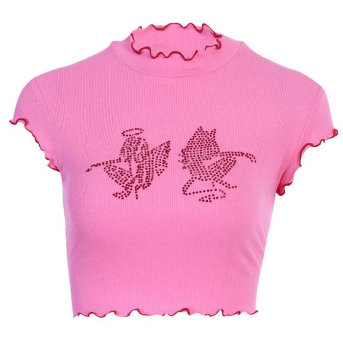 Pink Angel and Devil Crop Top - Tops