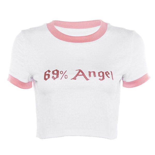 Pink Angel Crop Tee - S / White - Tops
