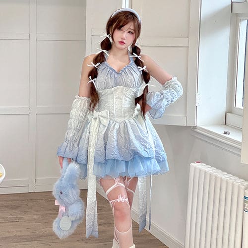 Pink - Blue Summer Lolita Angel Dress ON722 - blue / S -