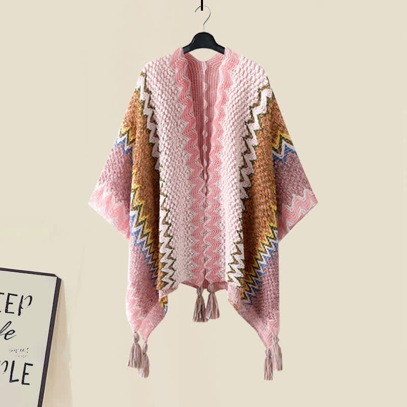 Pink Boho Tassel Shawl Wrap Slip Dress - Pink Wrap / M