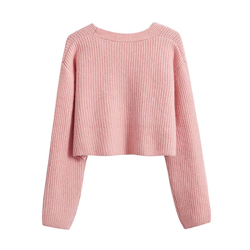 Pink Bow Knot Knit Cardigan Sweater Irregular Suspender