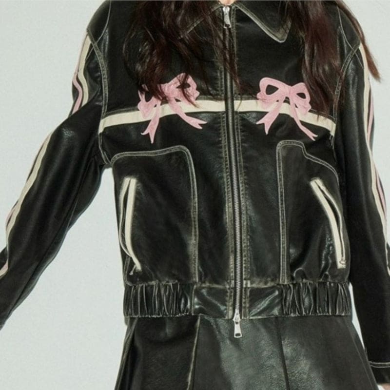 Pink Bow Leather Jacket - Lovesickdoe