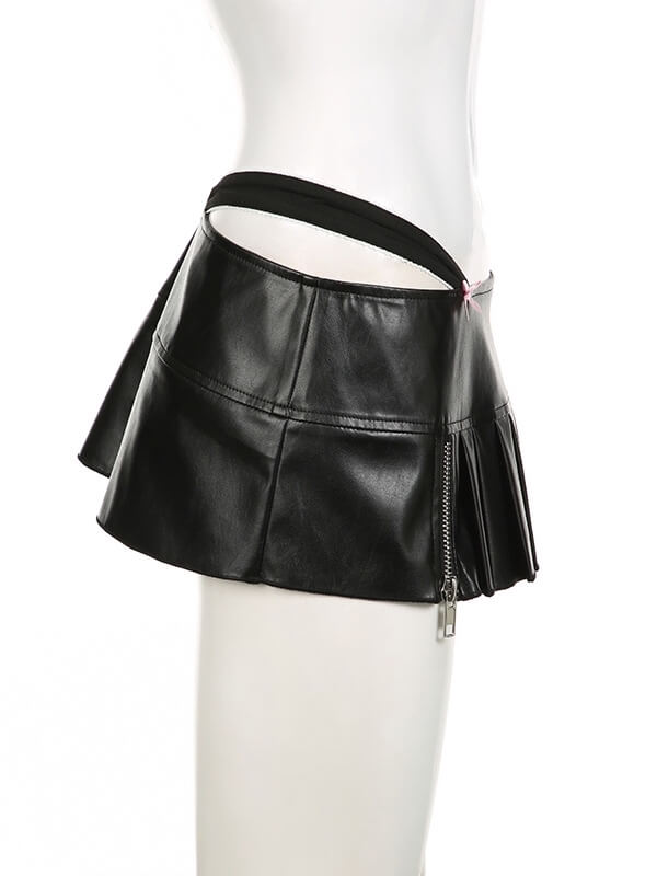 Pink Bow Leather Mini Skirt - mini skirts