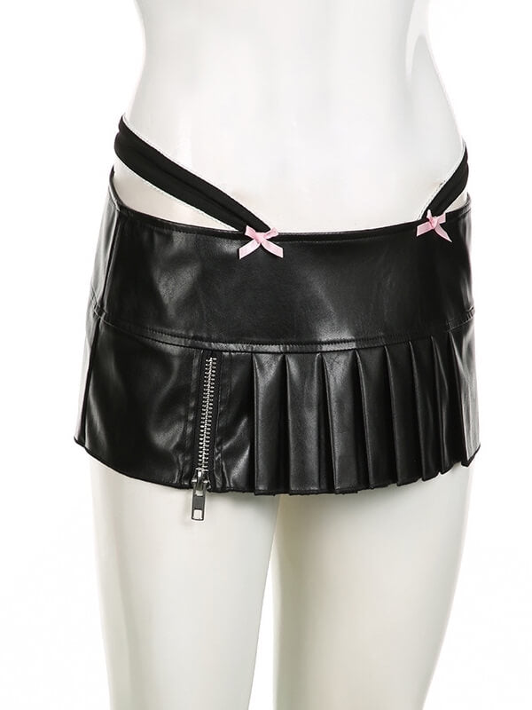 Pink Bow Leather Mini Skirt - mini skirts