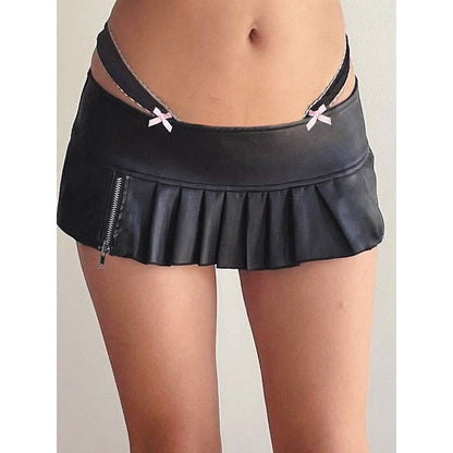 Pink Bow Leather Mini Skirt - mini skirts