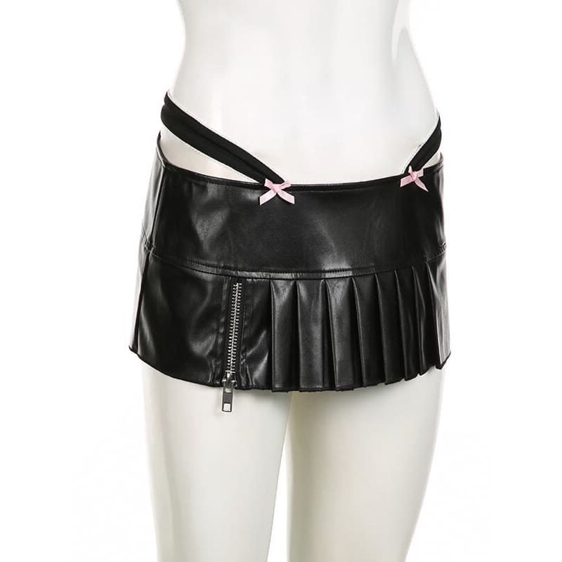 Pink Bow Leather Mini Skirt - mini skirts