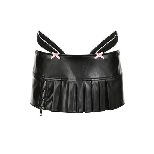 Pink Bow Leather Mini Skirt - mini skirts