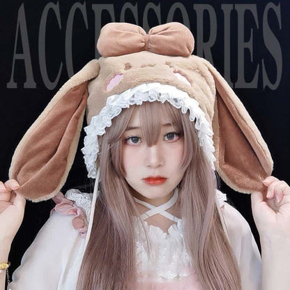 Pink Bowknot Decor Lolita Bunny Ears Plush Hat