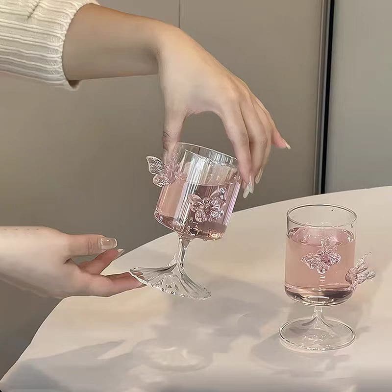 Pink Butterfly Wine Champagne Glass