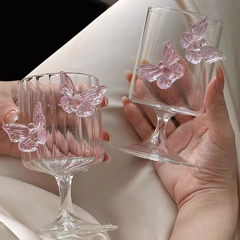 Pink Butterfly Wine Champagne Glass