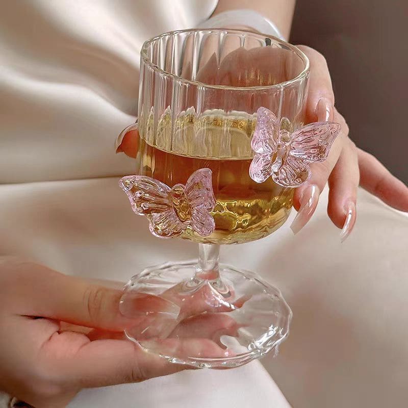 Pink Butterfly Wine Champagne Glass