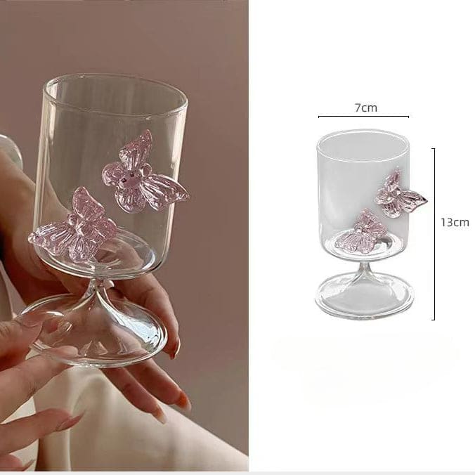 Pink Butterfly Wine Champagne Glass - B