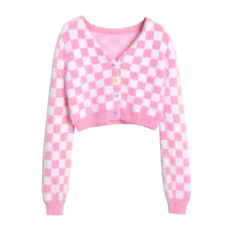 Pink Checkered Cardigan - Sweatshirts