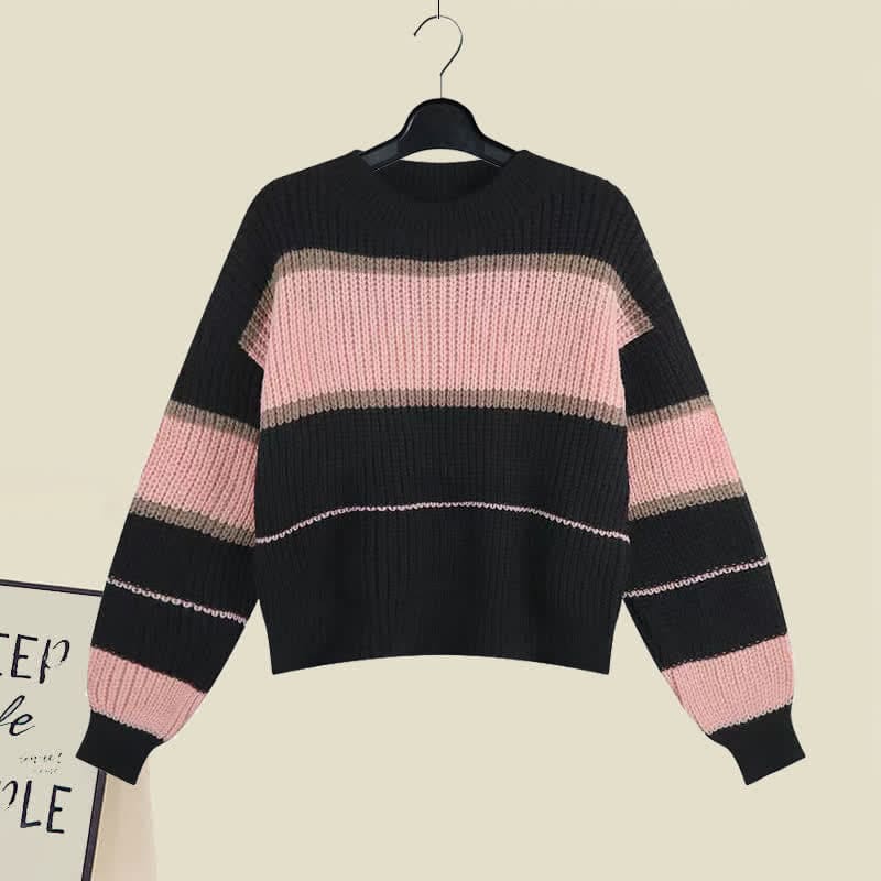 Pink Colorblock Stripe Lace Up Sweater Fishtail Slip Dress