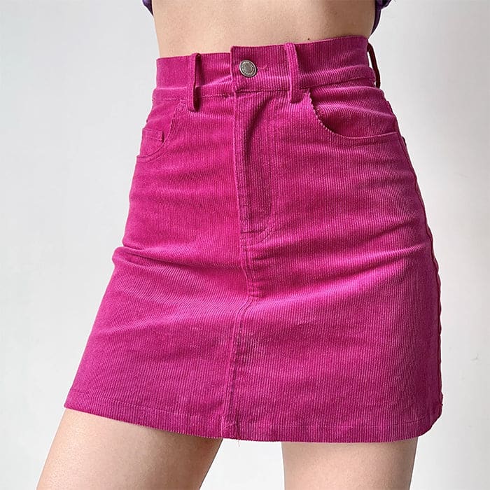 Pink Corduroy Short Skirt - Skirt