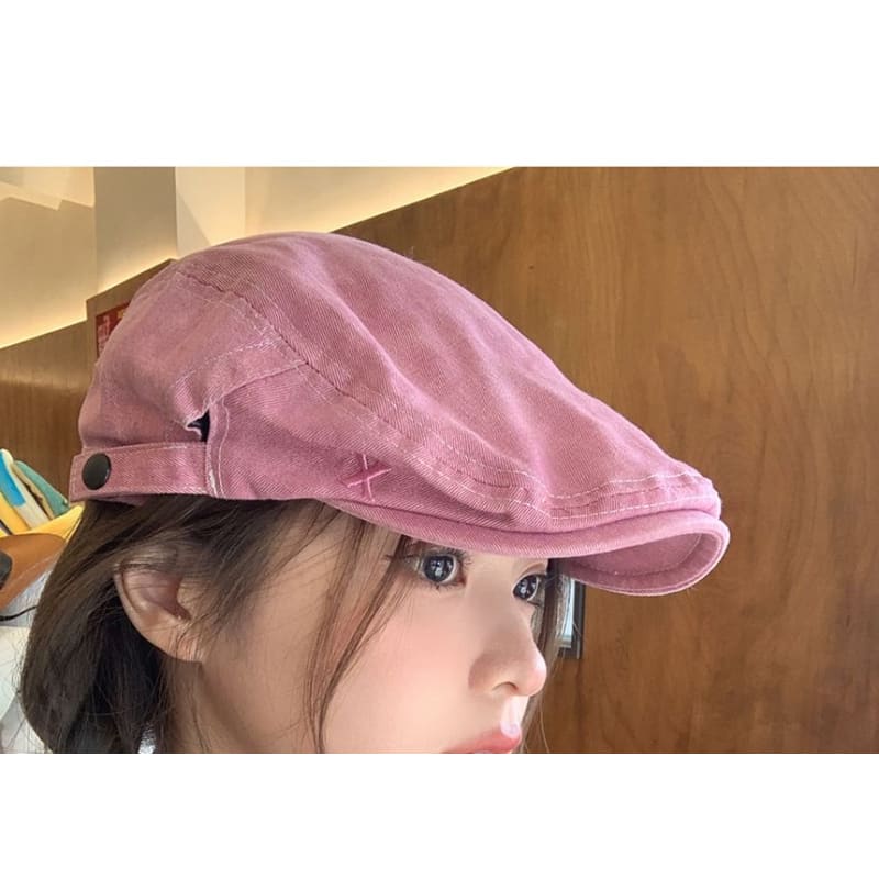 Pink Cotton Flat Cap