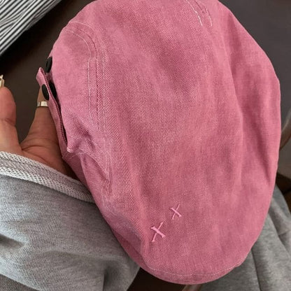 Pink Cotton Flat Cap - Pink / One Size