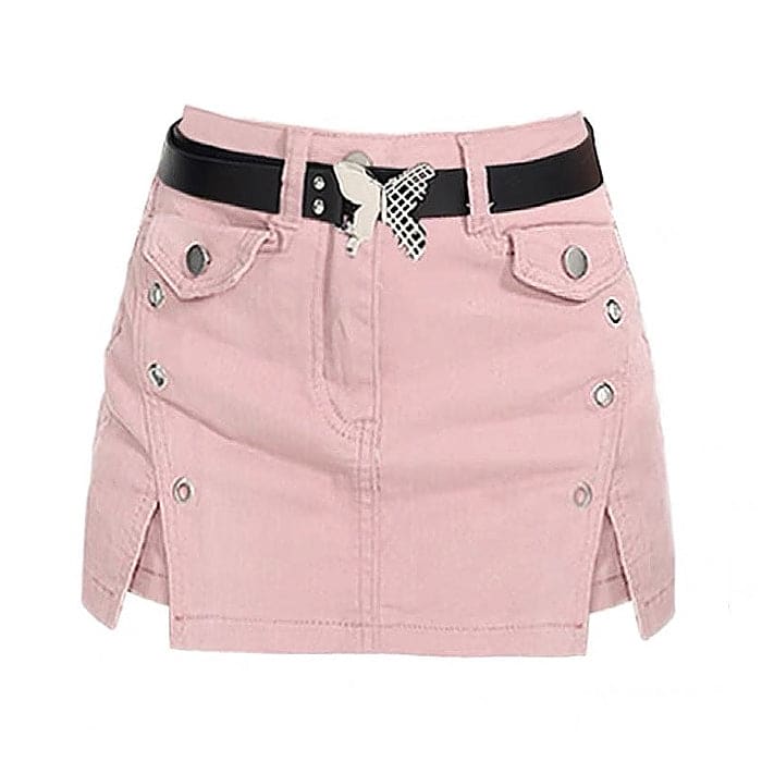 Pink Denim Butterfly Belt Skort - S / Pink - Skirt