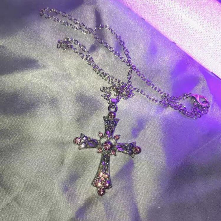 Pink Diamond Cross Necklace - Diamond cross necklace