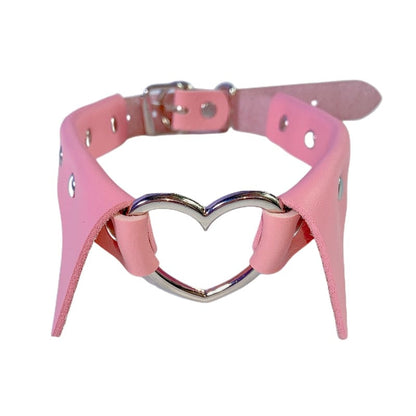 Pink Fake Collar Hollow SIiver Heart PU Choker ON789 - Pink