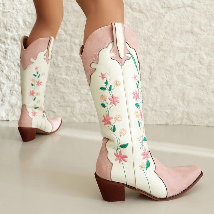 Pink Floral Cowboy Boots - Boots