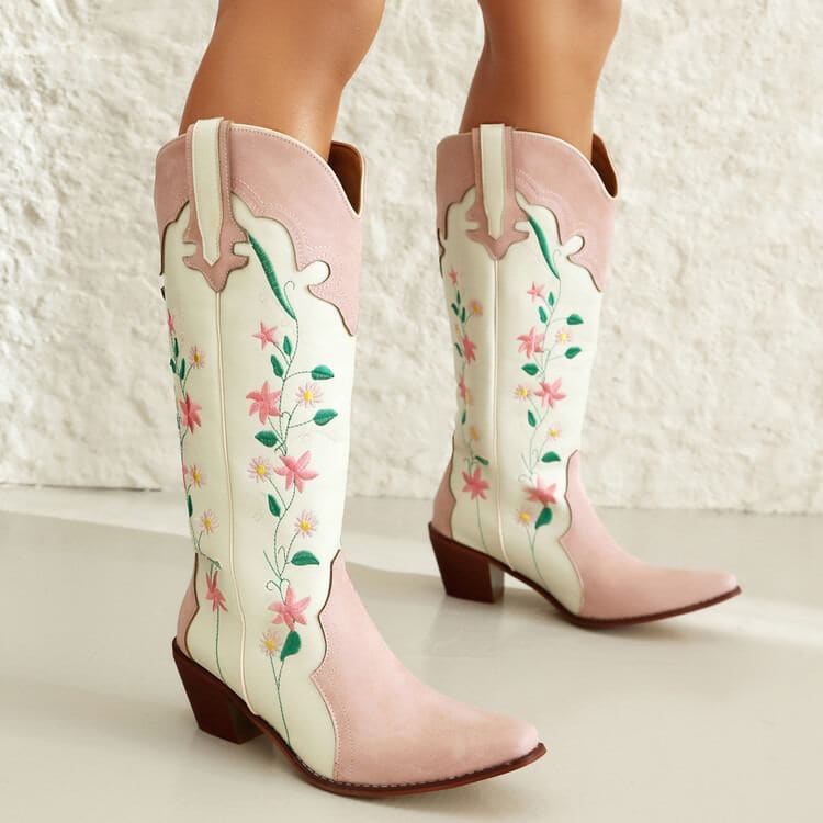 Pink Floral Cowboy Boots - Boots