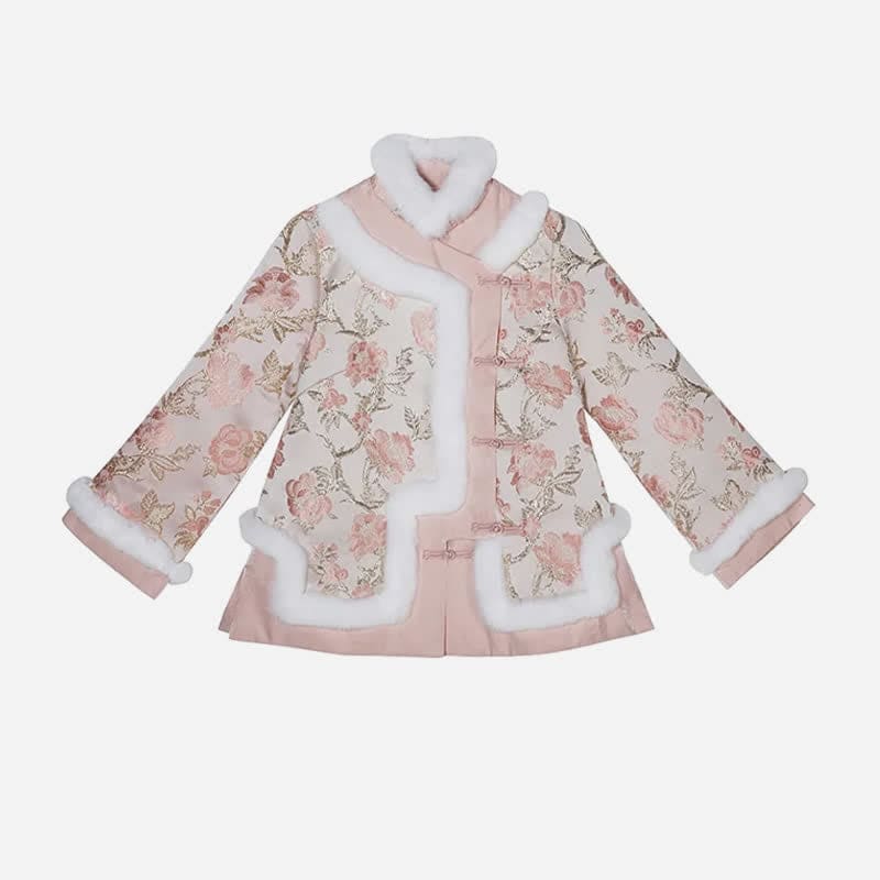 Pink Floral Embroidery Coat High Waist Pleated Skirt - Coat