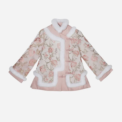 Pink Floral Embroidery Coat High Waist Pleated Skirt - Coat