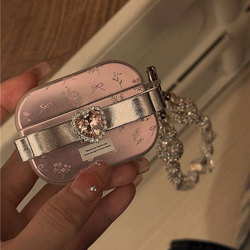 Pink Floral Love Diamond Airpods Case