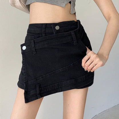 Pink Heart Denim Short Culottes - S / Black - Shorts