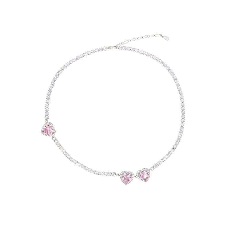 Pink Heart Diamond Necklace - 3 diamonds
