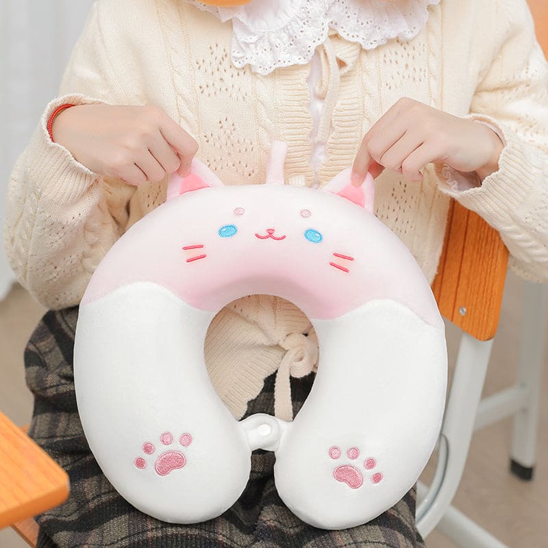 Pink Kitty Neck Pillow - Pink