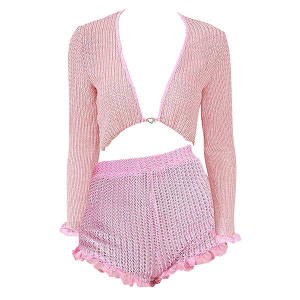 Pink Knit Top & Shorts Set - Suits