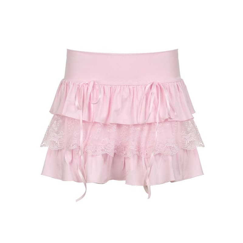 Pink Lace Layered Skirt - mini skirts