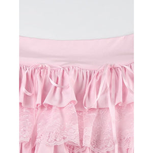 Pink Lace Layered Skirt - mini skirts