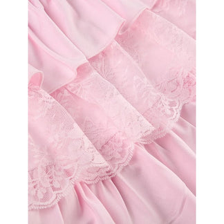 Layered Cascading Sheer Skirt With Intricate Pink Cutwork Detailing