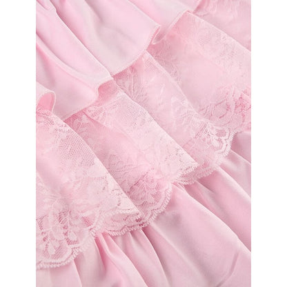 Pink Lace Layered Skirt - mini skirts