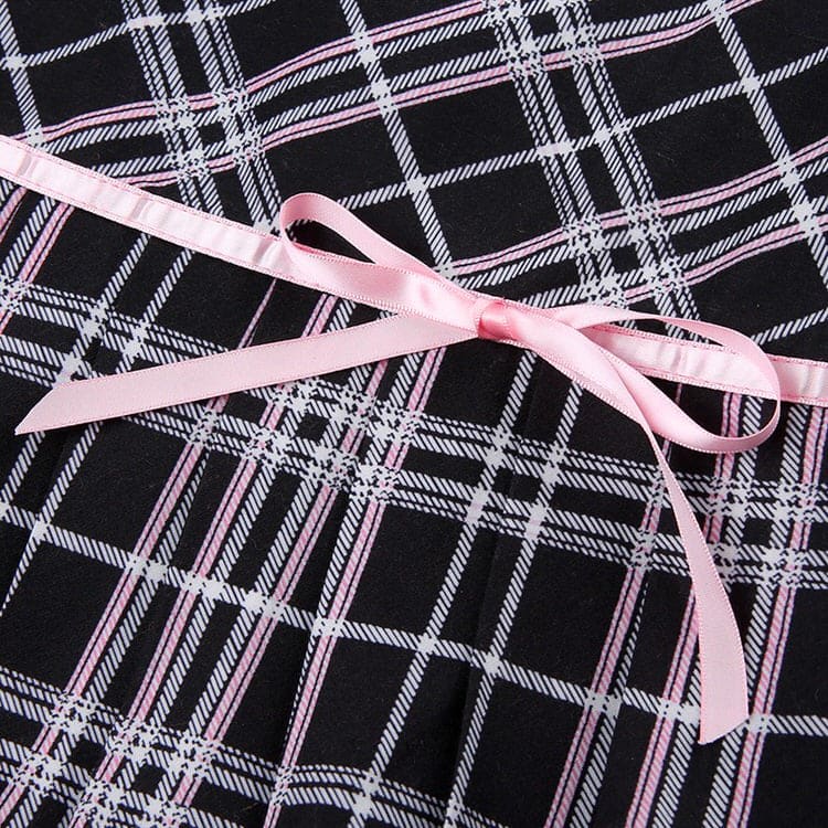 Pink Plaid Ribbon Mini Skirt - Skirt