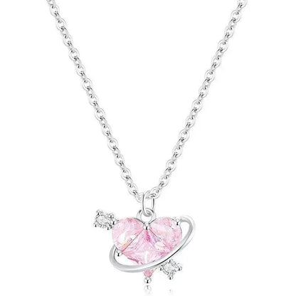 Kawaii Aesthetic Y2K Cute Fairy Pink Planet Love Necklace MK Kawaii Store