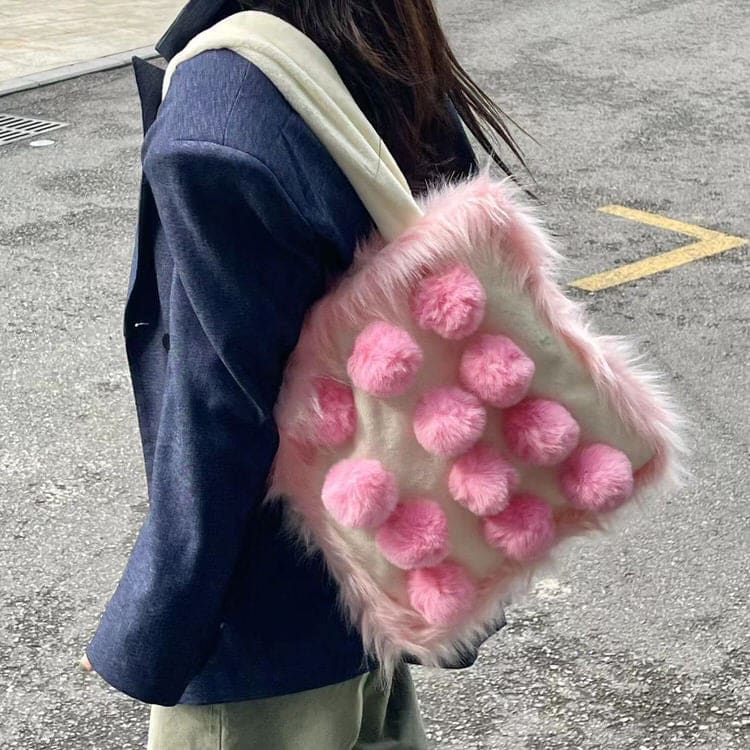 Pink Plush Ball Bag - Standart / Pink - Bags