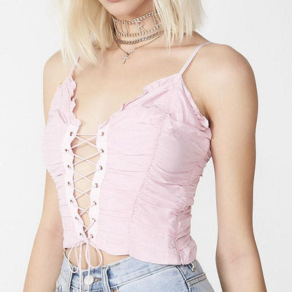 Pink Princess Lace Up Top - Tops